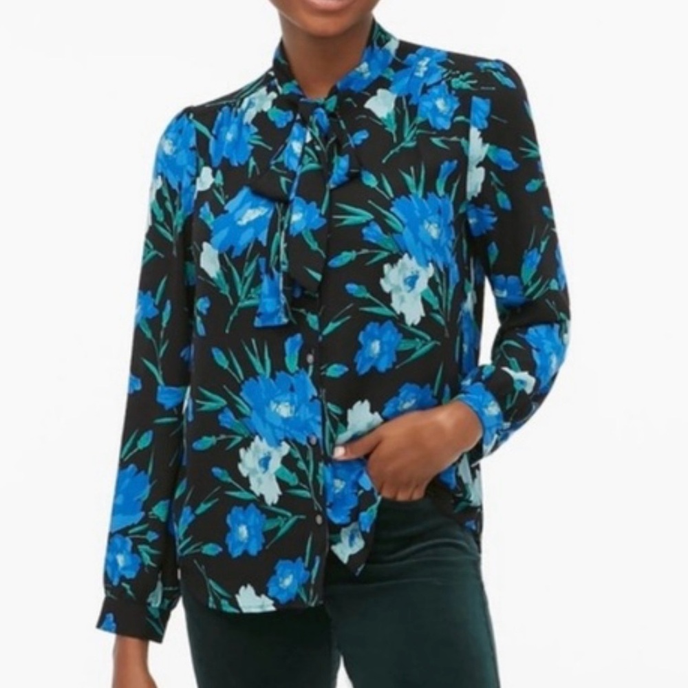 J. Crew Factory Bow Long Sleeve Floral Blouse - small
